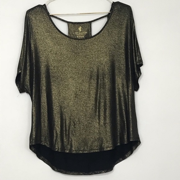 Juicy Couture blouse top gold black metallic boho - Picture 3 of 4